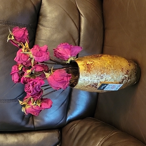 Franco Cristallerie Other - Glass Vase with golden folios attached inside handmade in Italy Franco Cristalle